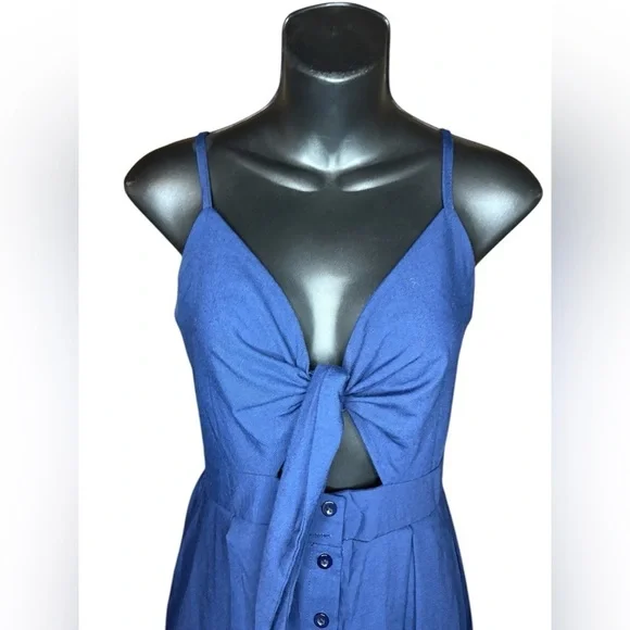 Ecowish Women Dresses Summer Tie Front V-Neck Spaghetti Strap Button Down A-Line - Picture 4 of 8